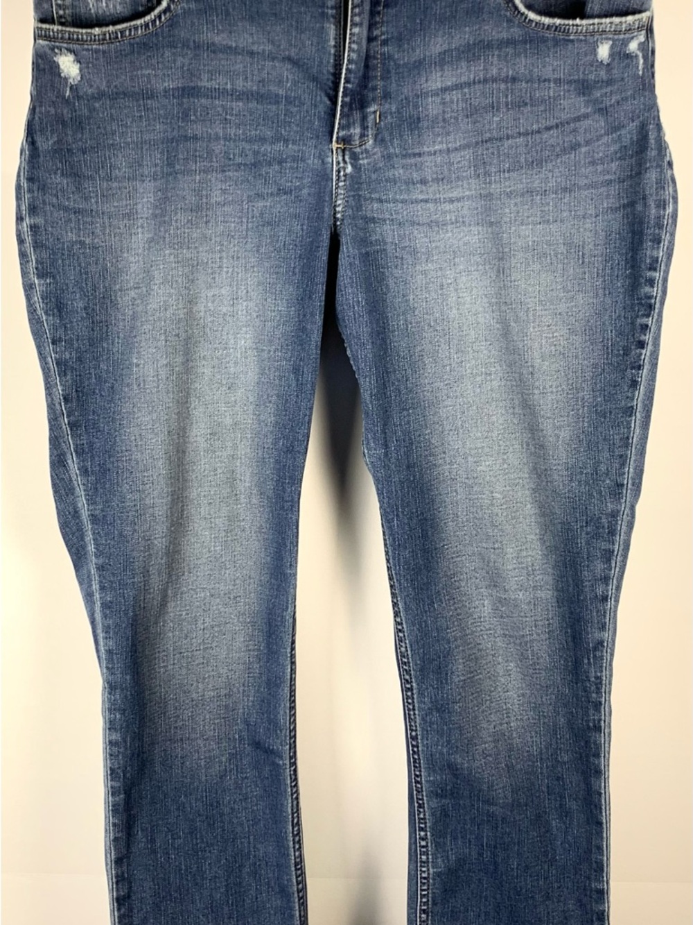 Lee Riders Indigo Cropped Jeans 16M Mid Rise Cuffed Stretch Distressed